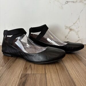 Audrey Brooke Rivoli Ballet Flat Ballerina Black Leather Ankle Strap Size 10